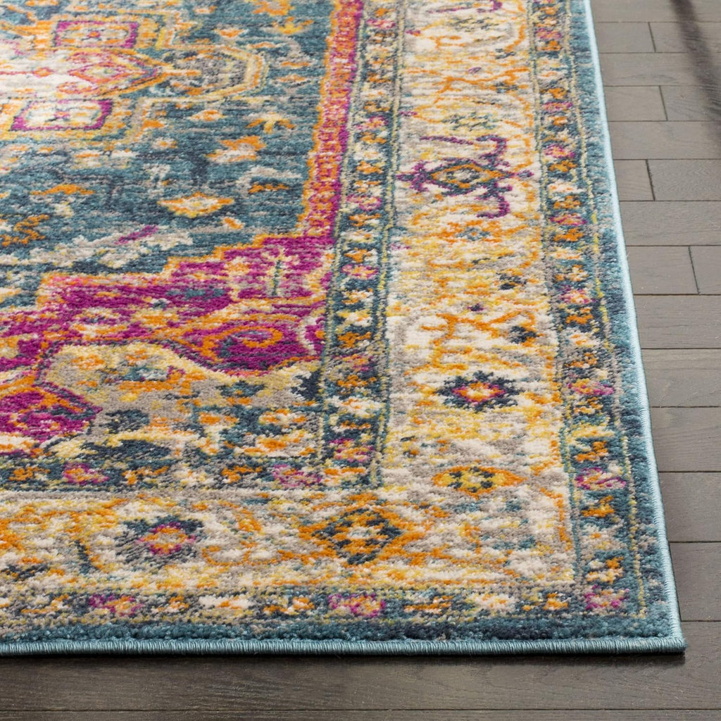 Madison Collection Area Rug - 10' x 14', Blue & Multi, Boho Chic Medallion Distressed Design, Non-Shedding & Easy