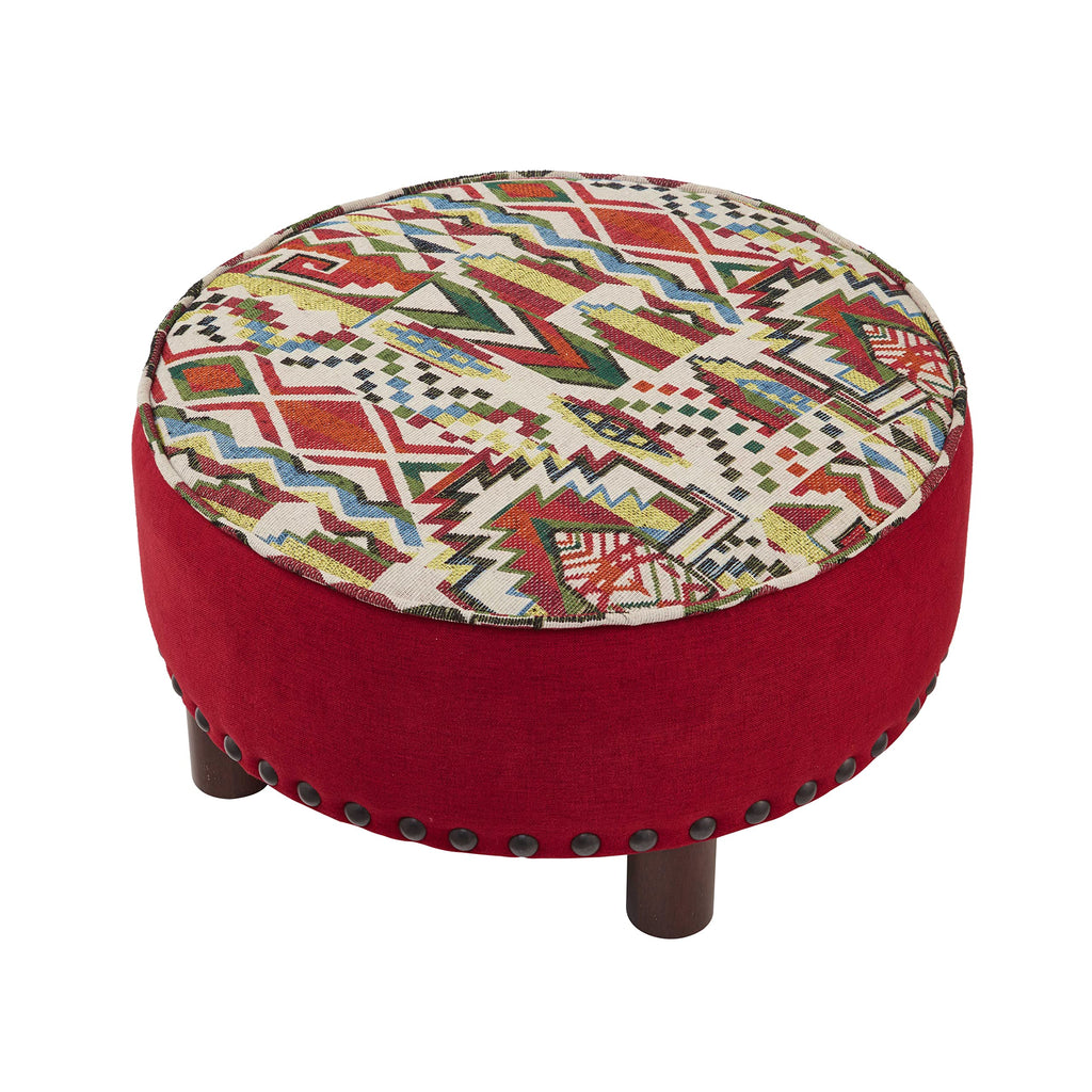 Upholstered Oversized Ottoman Modern Round Floor Seating, Dia 21.5" Geometric Red