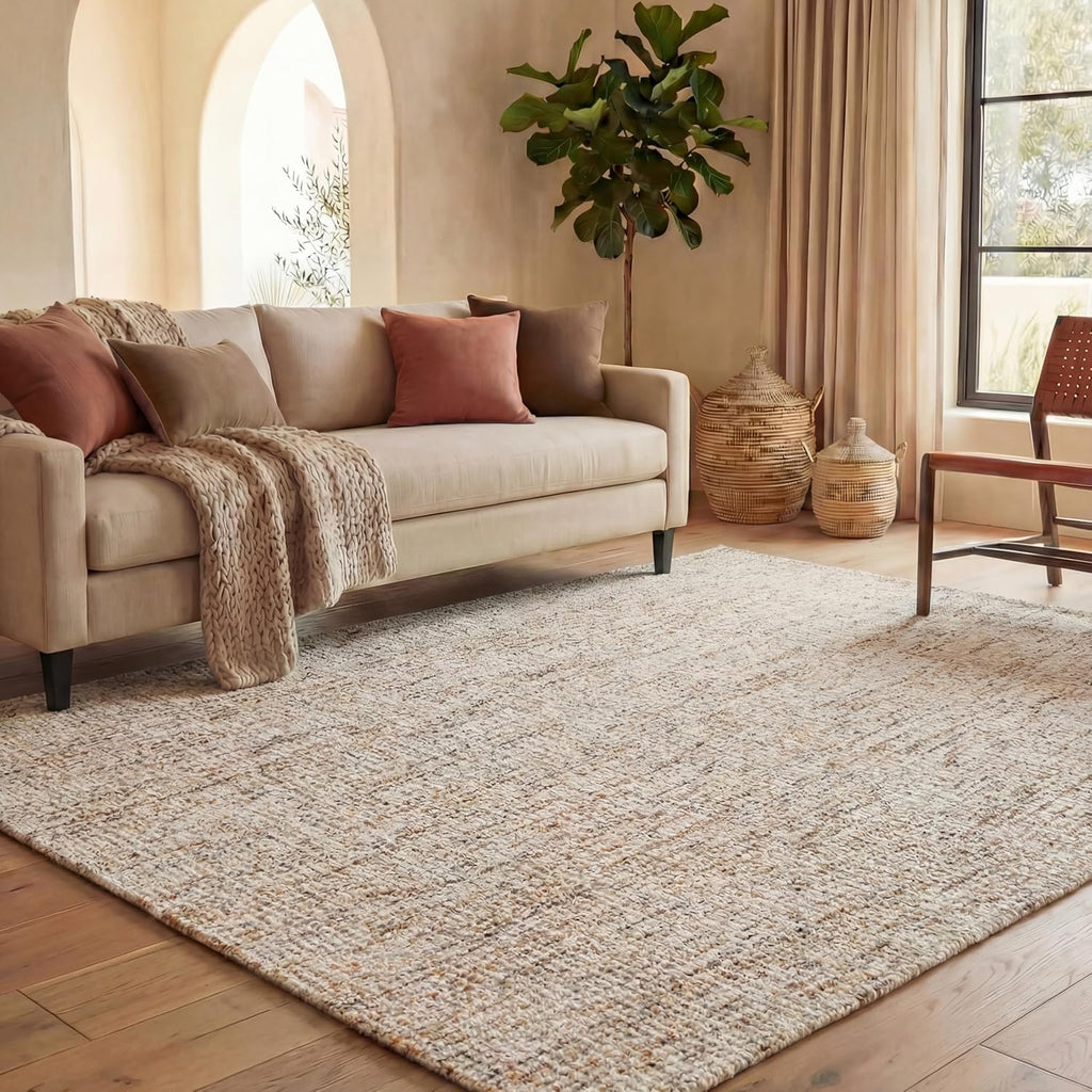 Abstract Area Rug - 8' x 10', Gold & Blue, Handmade Wool