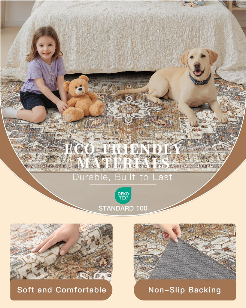 Kitchen Runner Rug 2x7 with Rubber Backing Non Slip, Turmeric/Grey