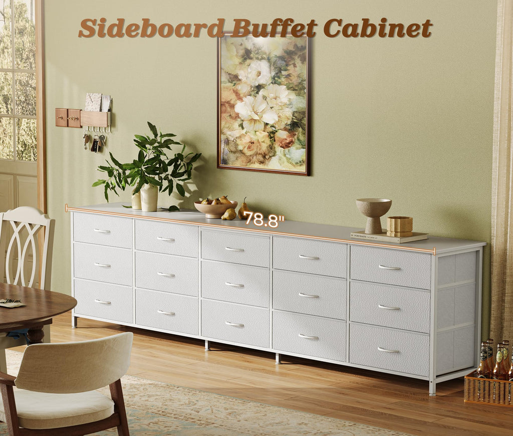 78.7 inch Long Dresser, 15 Drawer Fabric Dresser for Closet, Large TV Stand for 65, 75, 85 inch TV, Wide Chest of