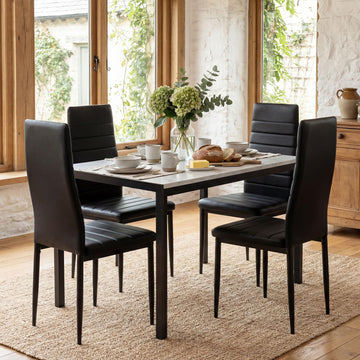 Dining Table Set for 4, Marble Dining Room Table Set for 4, Space Saving Kitchen Table and Chairs for 4, 5 Piece