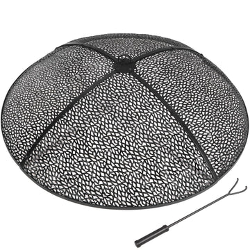 36Inch Fire Pit Spark Screen, Collapsible Fire Pit Screen Round with Handle, Heavy Duty Iron Fire Pit Cover Mesh
