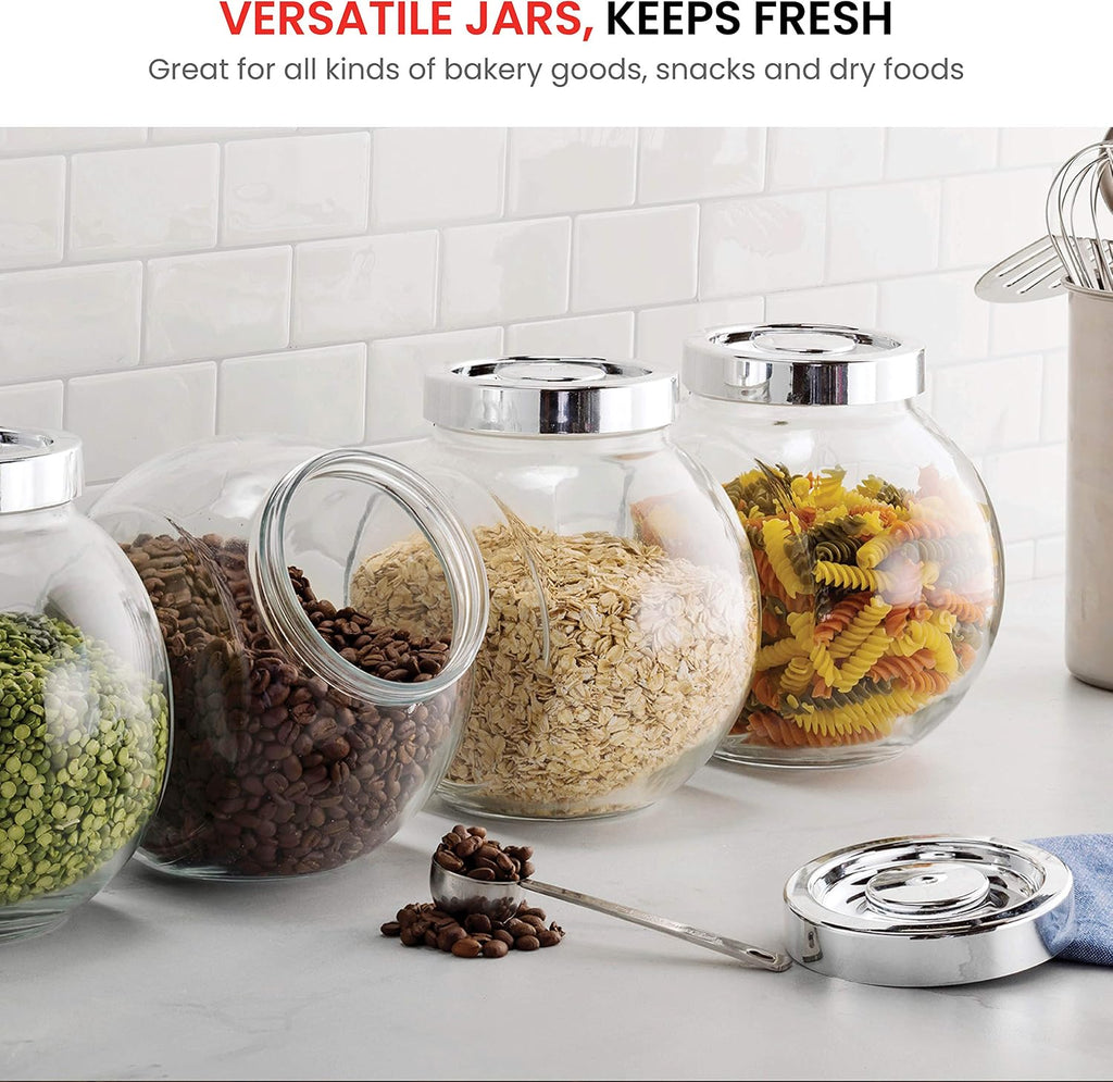 Pandora Glass Candy Jar 751⁄2-Ounce Cookie Jar (2 Pack) with Plastic Airtight Seal Lid 2-Way Display, Bulk-Food - Set of 2