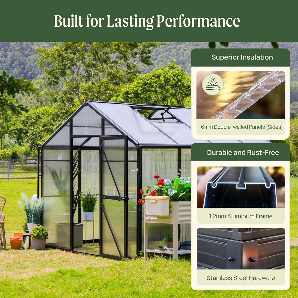 Junior Victorian Greenhouse 8ft - Durable Aluminum Frame with Polycarbonate Panels - All-Season Greenhouse for