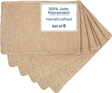 Natural Jute Placemats Burlap Woven Place mats Set of 6, 18x12 | Heat Resistant, Reversible Handcrafted Boho Table