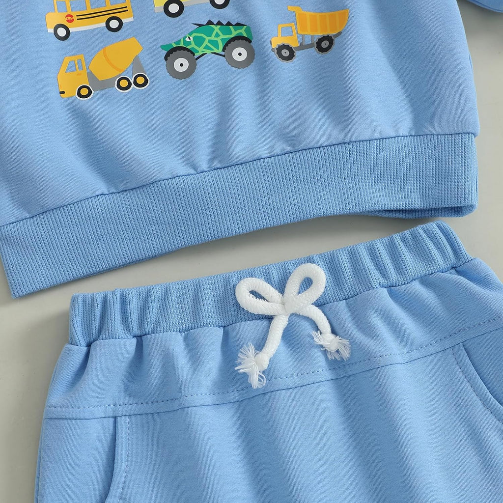 Baby Boy Fall Winter Clothes Toddler Kids Solid Outfits Vehicle Long Sleeve Sweatshirt Tops + Joggers Pants Set