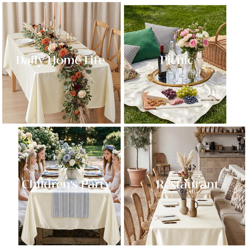 4 Pack Ivory Satin Tablecloth 58 x 102 Inch Overlay Seamless Design