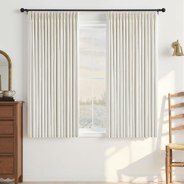 92 Inch Pinch Pleated Blackout Linen Curtains Natural 50 Inch Wide 2 Panels