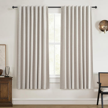 Black Out Boho Curtains 2 Panel Set, Farmhouse Curtains Darkening/Thermal/Noise Reduction Textured Flax - Set of 2