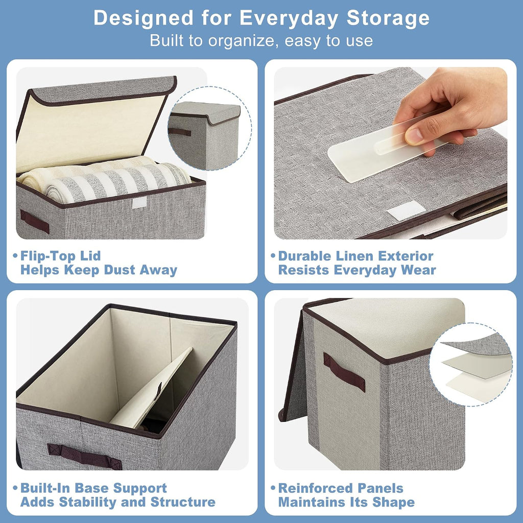 Large 42 Quarts Fabric Storage Bins with Lids [2-Pack] Linen Collapsible Foldable Storage Cubes, Closet Organizer