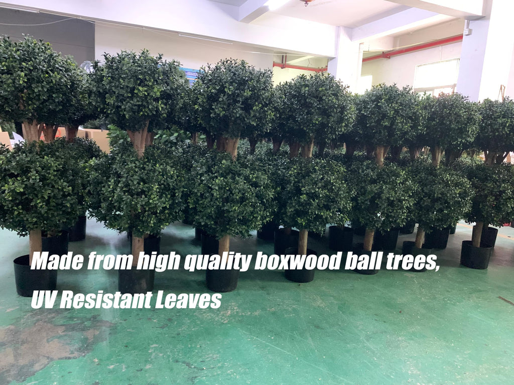 3Ft-35'' Artificial Boxwood Double Ball Topiary Trees, 2PACK Faux Topiaries Tree Store Garden Indoor&Outdoor for Porch