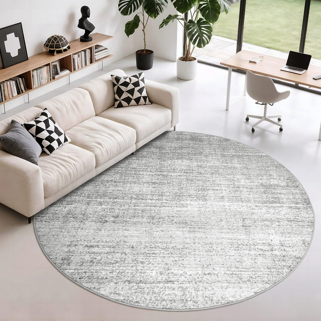 Round Rugs 8ft, Circle Washable Area Rugs, Grey