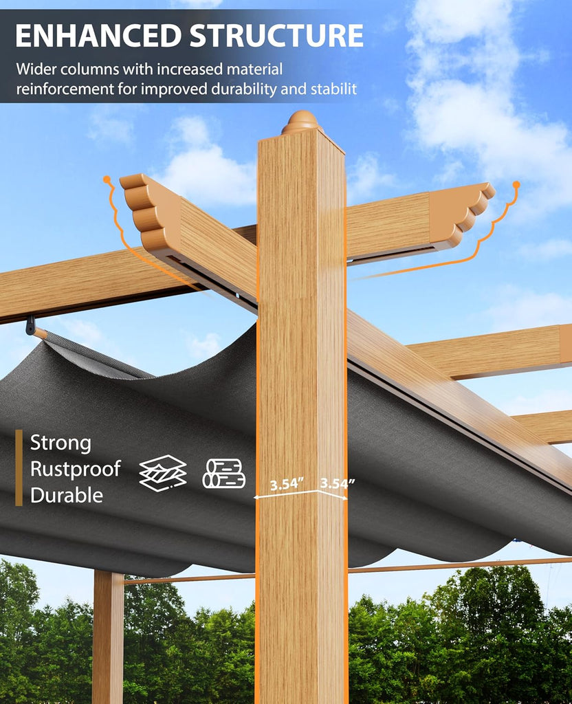 10x10 Ft Outdoor Retractable Pergola with Adjustable Roof Modern Metal Patio Gazebo