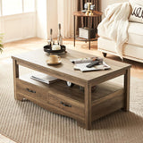 Farmhouse Coffee Table, Rectangle Coffee Table with Drawers, Rustic Wooden Coffee Tables with Storage, Center Table