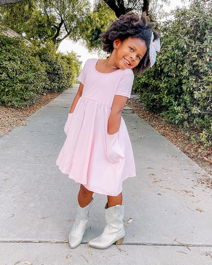 Girls Cotton Short Sleeve Twirl Skater Dress
