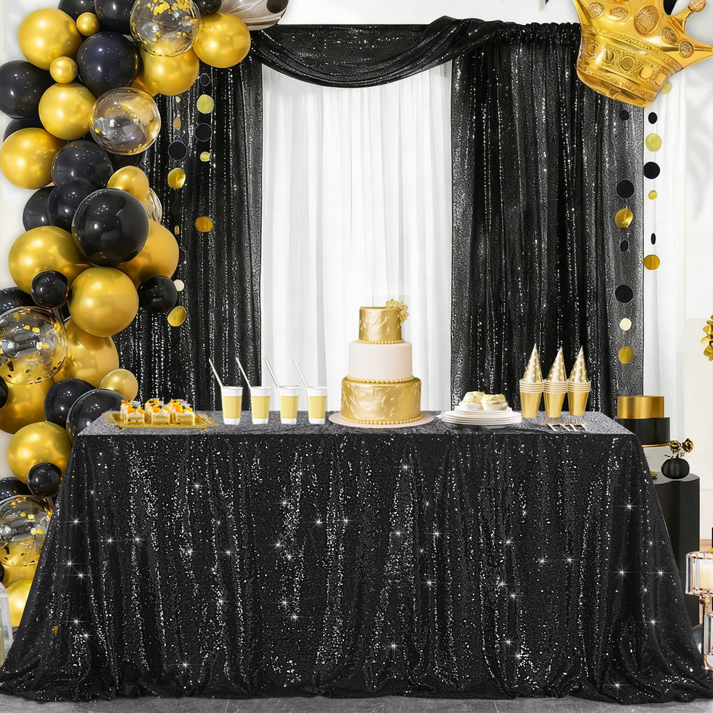 Black Sequin Tablecloth for Parties Rectangle Shiny Table Overlays Tabletop