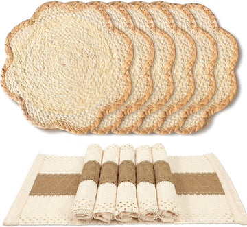 Sunflower Rattan Placemat Set, Woven Boho Table Mats, Natural - Set of 6