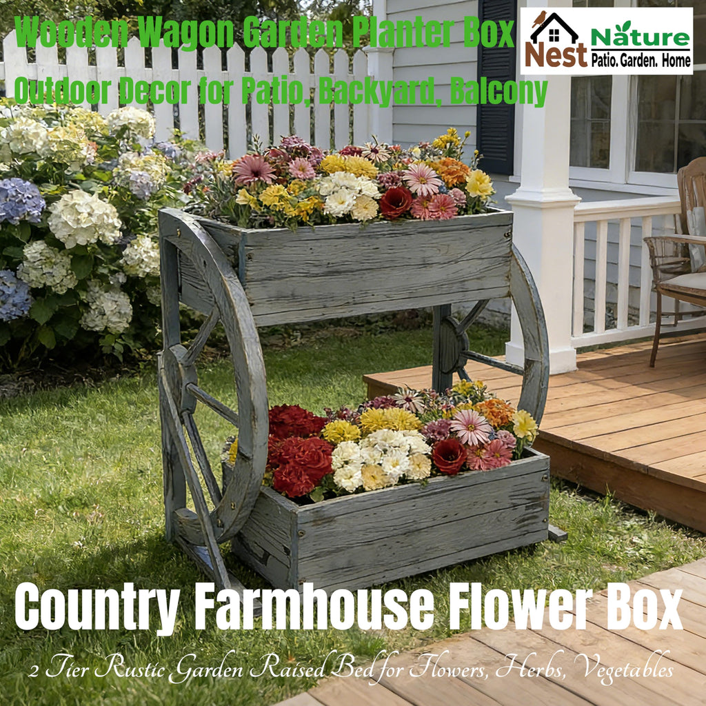 Wooden Wagon Planter Box|Rustic Planter Use On Indoor&Outdoor