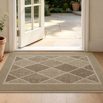 Dirt Trapper Door Mats 24" x 36", Non-Slip Washable, Beige | Doormat Indoor Entrance Low-Profile, Dirt Resistant and