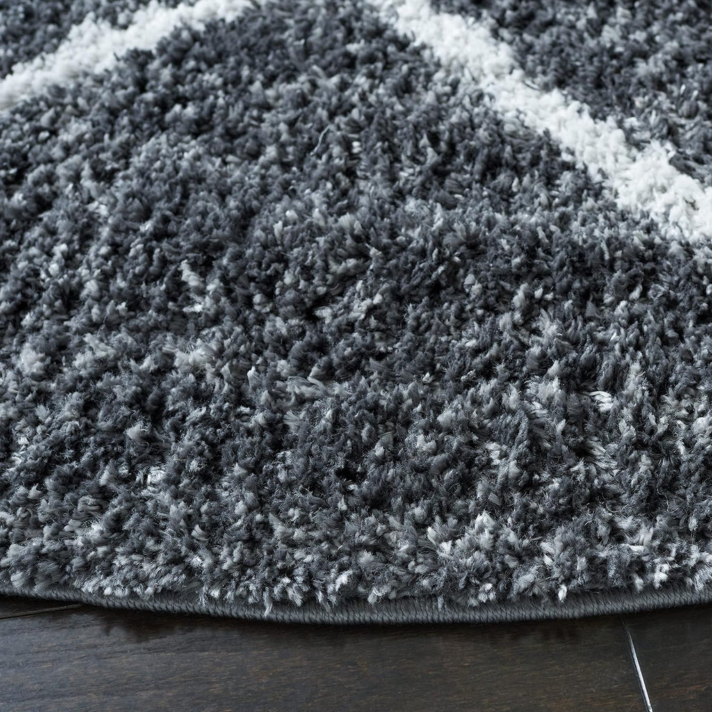 August Shag Collection Area Rug - 6'7" Square, Dark Grey & Ivory, Trellis Design, Non-Shedding & Easy Care, 1.25-inch