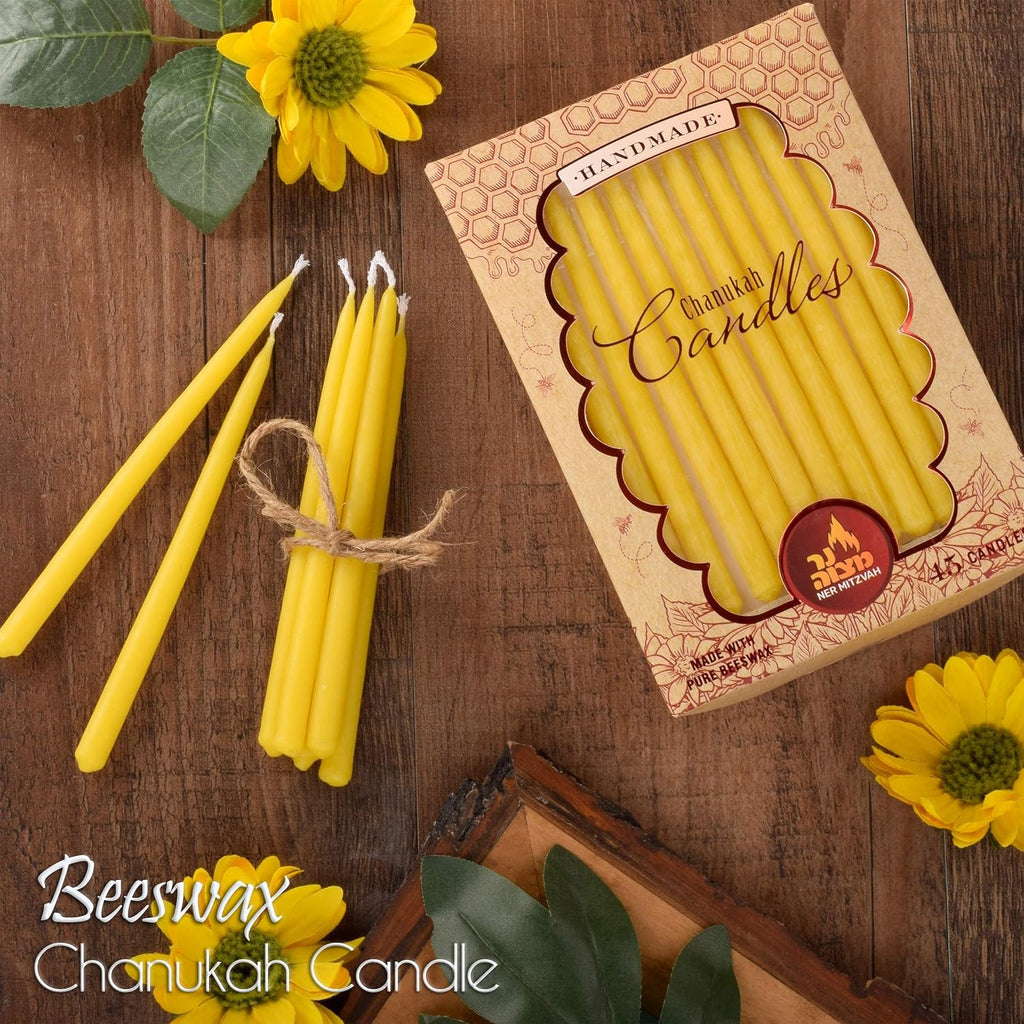 Beeswax Chanukah Candles Most Menorahs - Beeswax Candles, Premium Quality Pure Bees Wax for All 8 Nights of Hanukkah - Set of 45