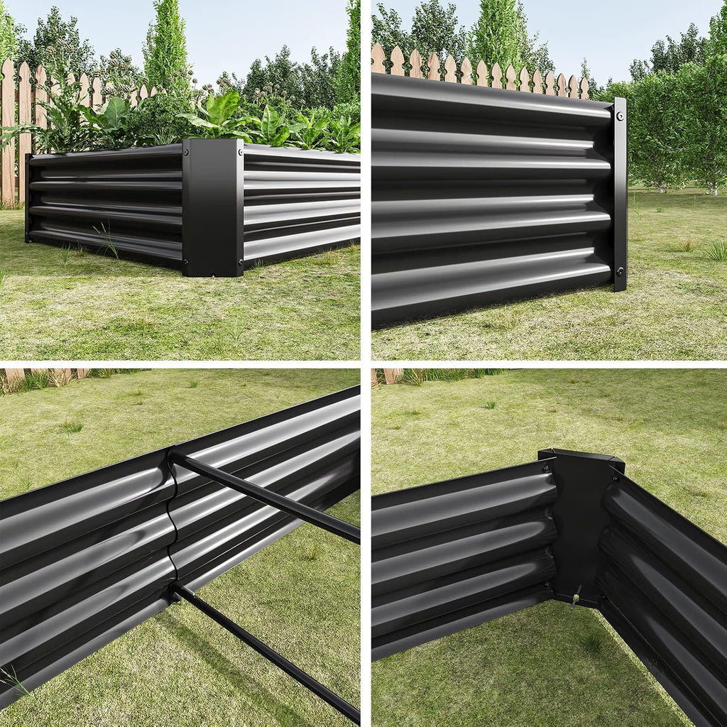 Galvanized Raised Garden Bed, Garden Box Outdoor, 8X4X1 FT, Black | Planter Raised Garden Boxes Outdoor for
