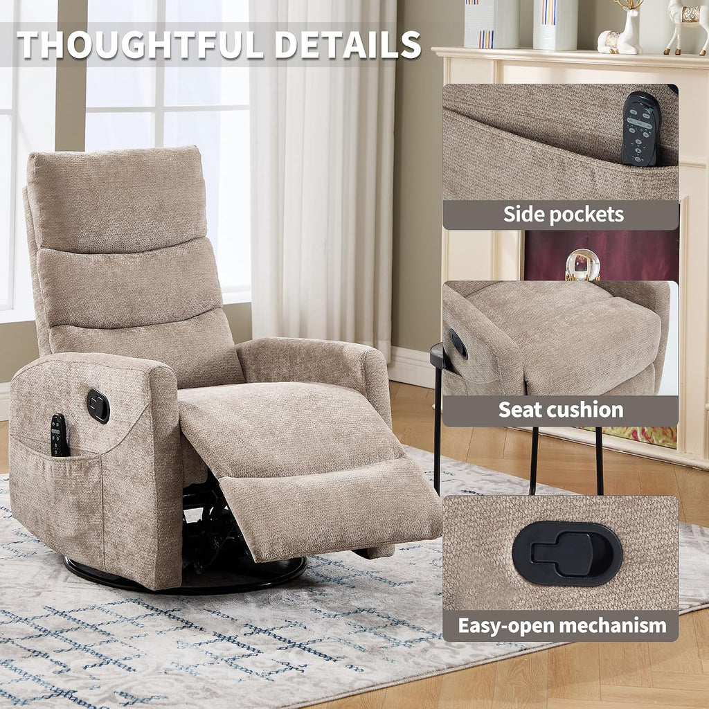 Manual Swivel Rocker Recliner Chair for Adults, Overstuffed Reclining Glider Chair for Nursing with Vibration Massage