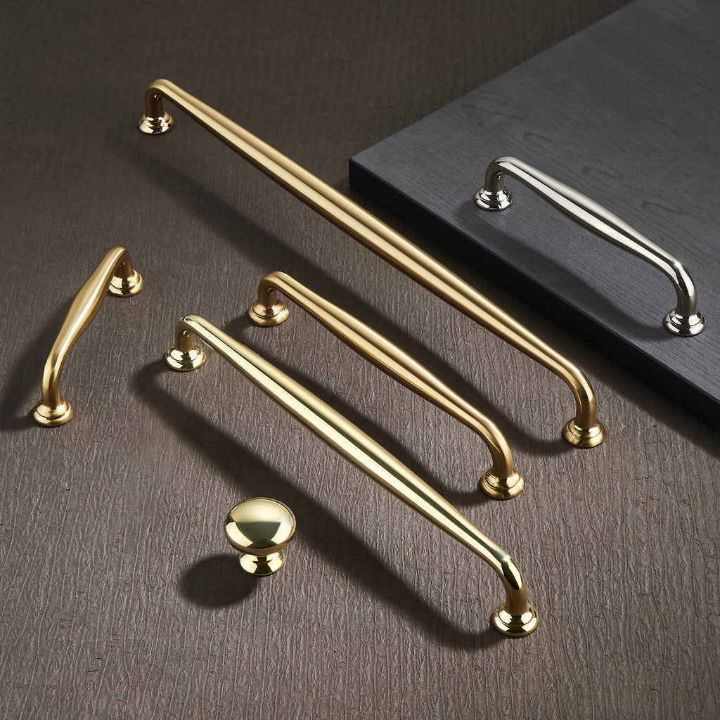 10 Pack Cabinet Handles-3.8"/96mm Screw Spacing Polished Gold Furniture Hardware Handles Cabinets Bedroom Dresser