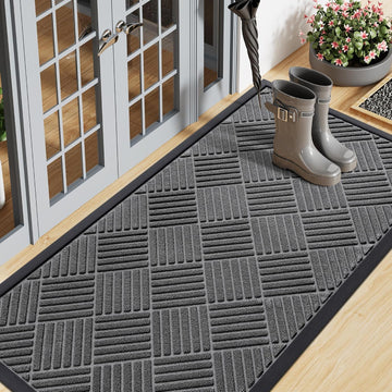 Front Door Mat Outside Entrance, Natural Rubber Doormat, 47x23 Inch | Grey, Non Slip, Trap Dirt and Moisture, Easy