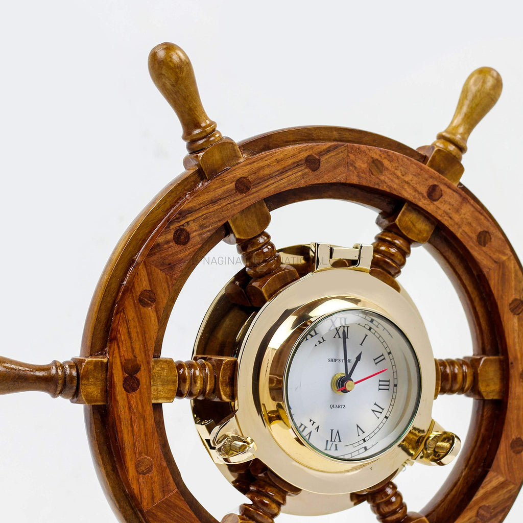 Porthole Clock Ship Wheel | Roman Numerals (12 Inches)
