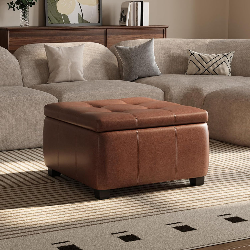 Anivia Faux Leather Square Storage Ottoman Coffee Table, Wooden Ottoman with Storage, Entryway Modern Square
