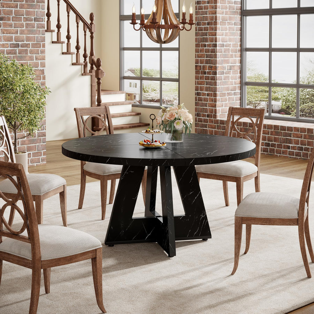 Farmhouse Dining Table, 47 Inch Round Dinner Table for 4, Rustic Round Dining Room Table Dining Room Living Room