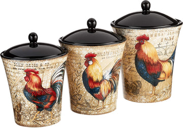 23656 Gilded Rooster Canister Set (3 Piece), One Size, Multicolor