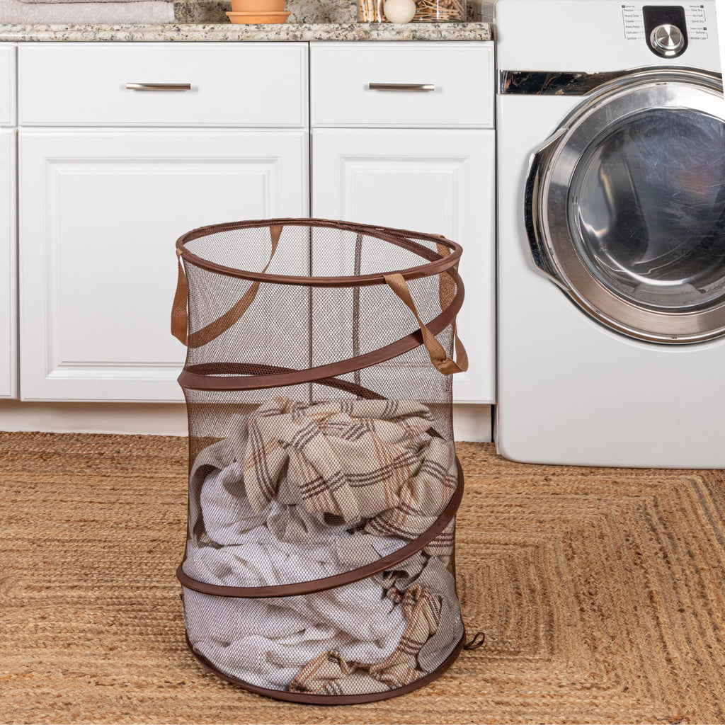 Pop-Up Mesh Laundry Hamper, Brown