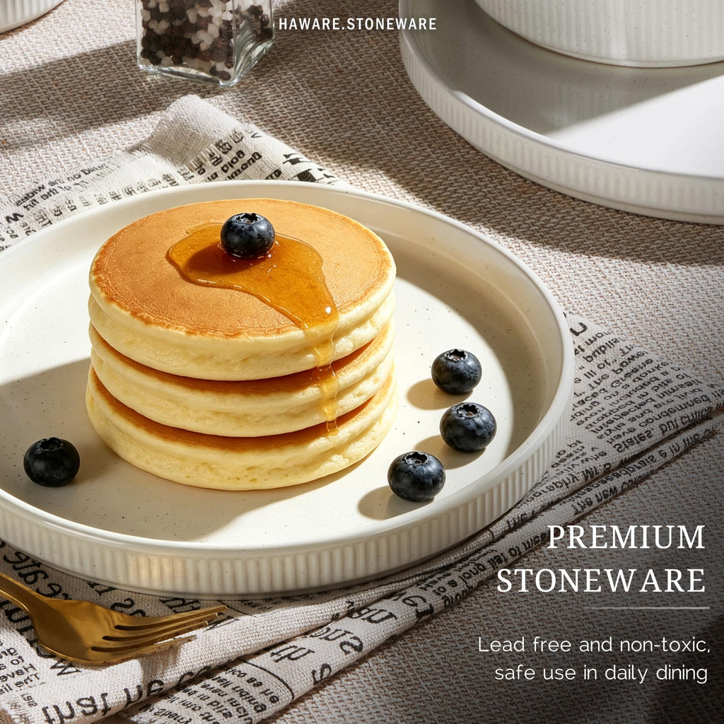 Dinnerware Sets, Plates and Bowls Set for 8, Speckled Ivory White