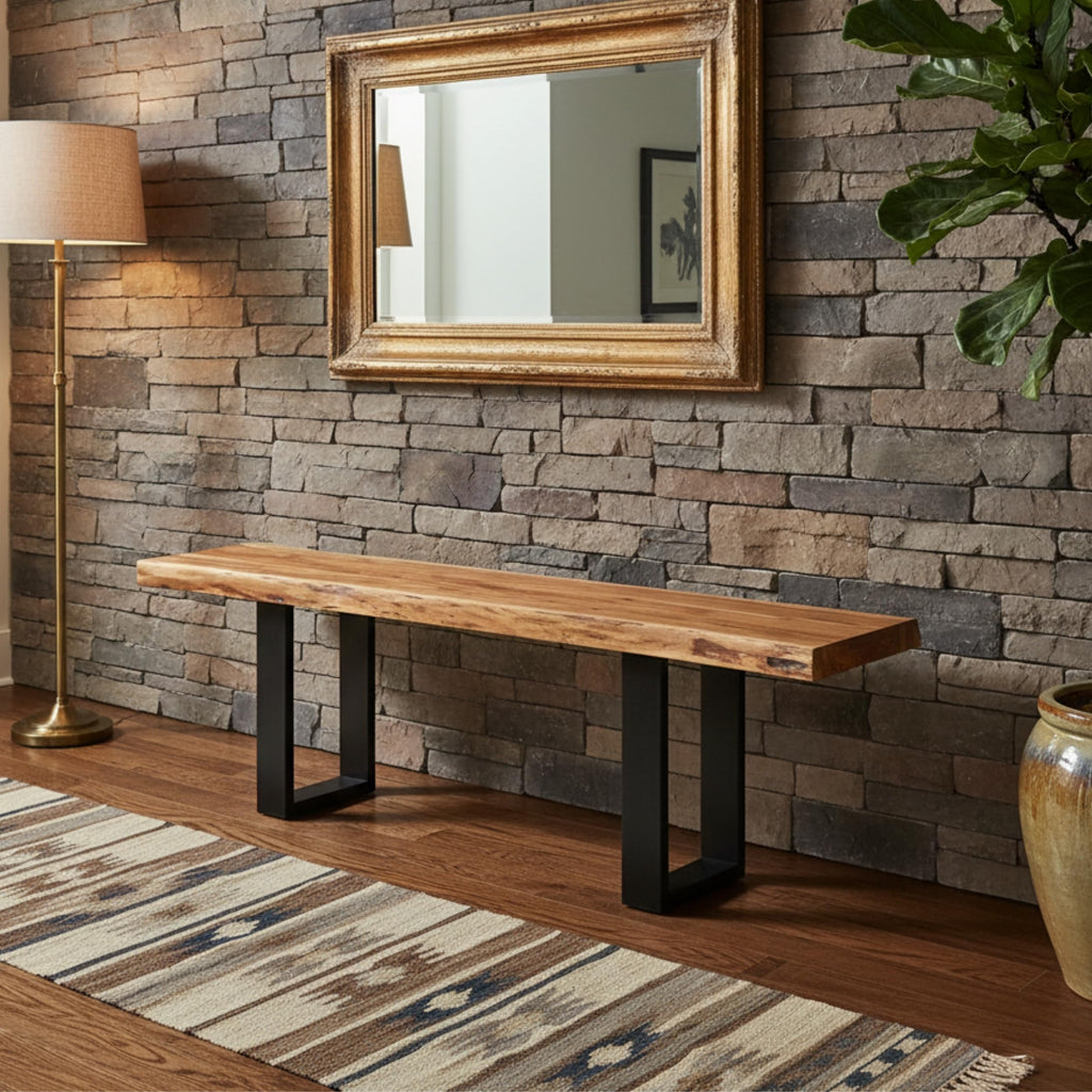 Alpine Live Edge Solid Wood Rustic Entryway Bench, Natural, 48"