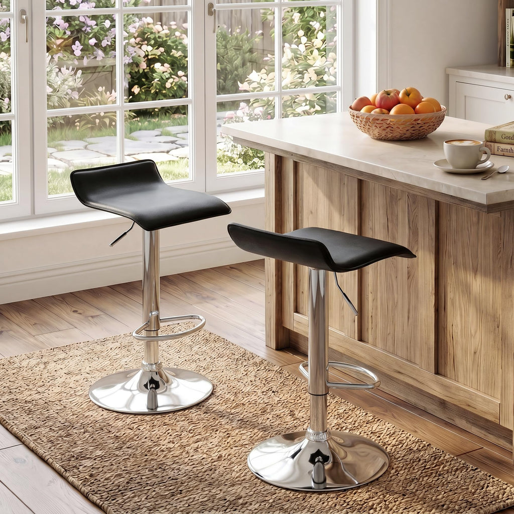 Contemporary Chrome Air Lift Adjustable Swivel Barstool, Set of 4(Black)