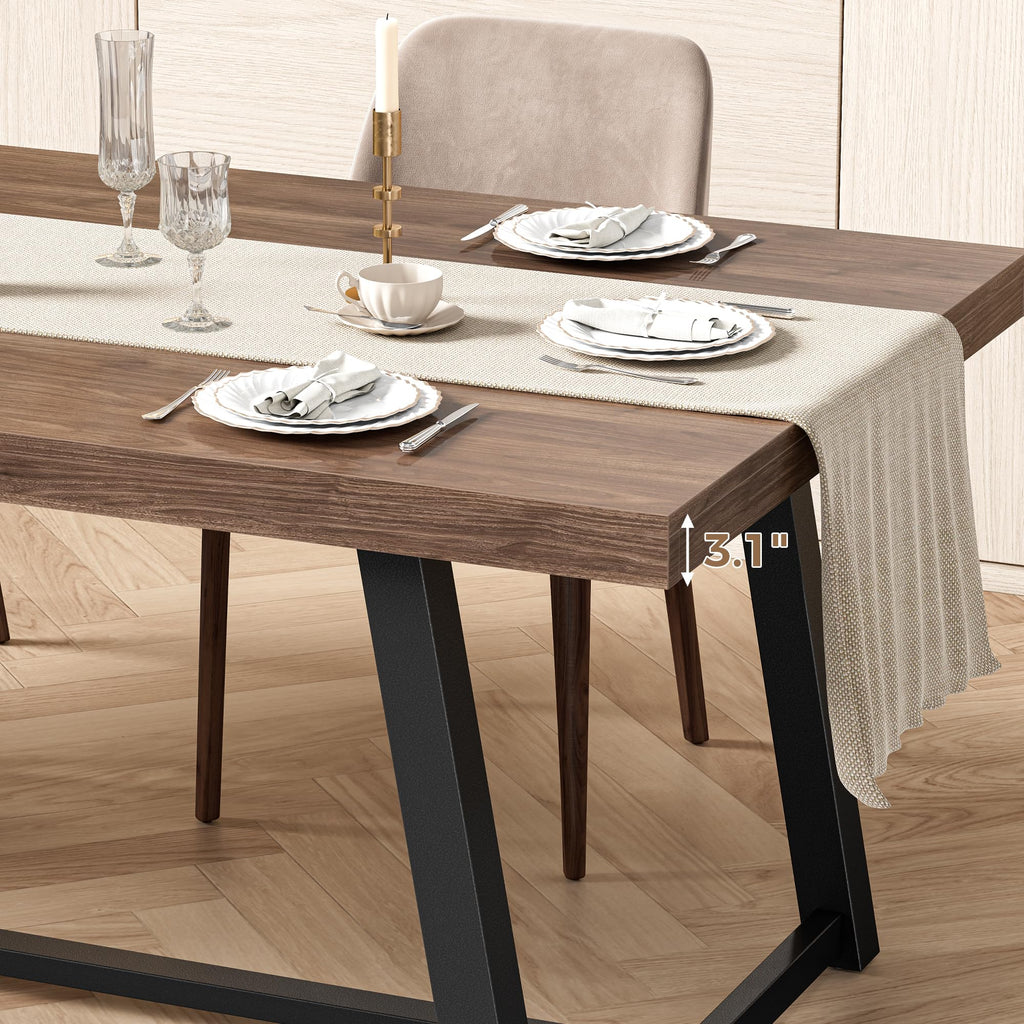 71" Dining Table for 6-8 People, Industrial Kitchen Table with Sturdy Metal Frame, Rectangular Brown Wood Dinner Table