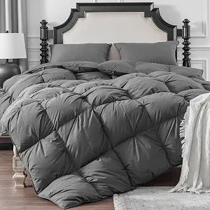 Pinch Pleat Goose Down Feathers Fiber Comforter Full/Queen All Season-Ultra Soft and Cozy Noiseless Duvet Insert with