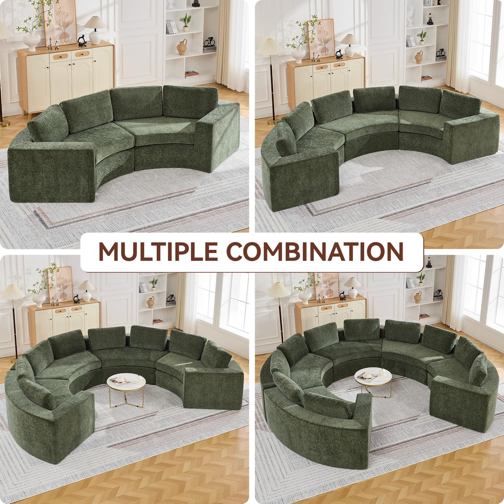 119'' Curved Round Boneless, Oversized Modular Sectional with Deep Seat & Arms, Chenille Memory Foam with Pillows