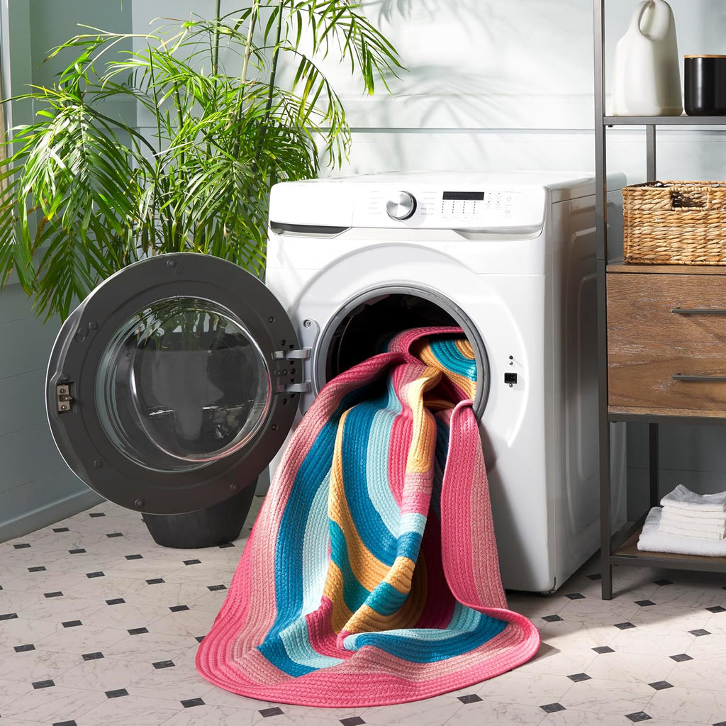 Braided Indoor/Outdoor Washable Oval Rug, Pink & Blue BRD327U