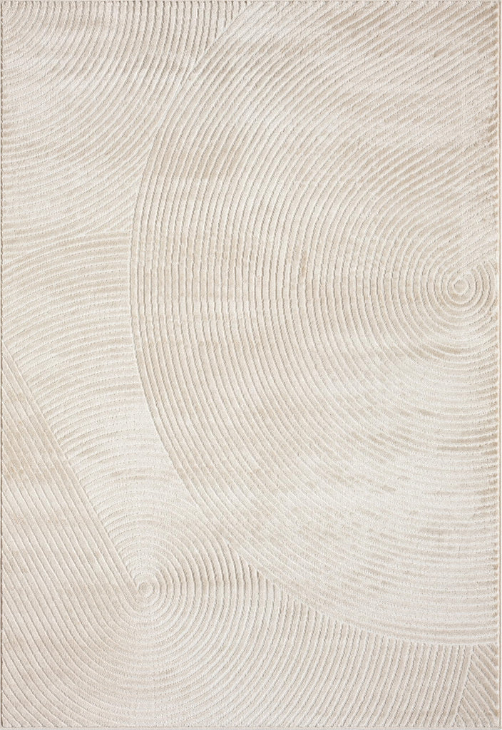 Neutral Beige Area Rug | Beige Geometric Carpet with Zen Circle Pattern | Rugs