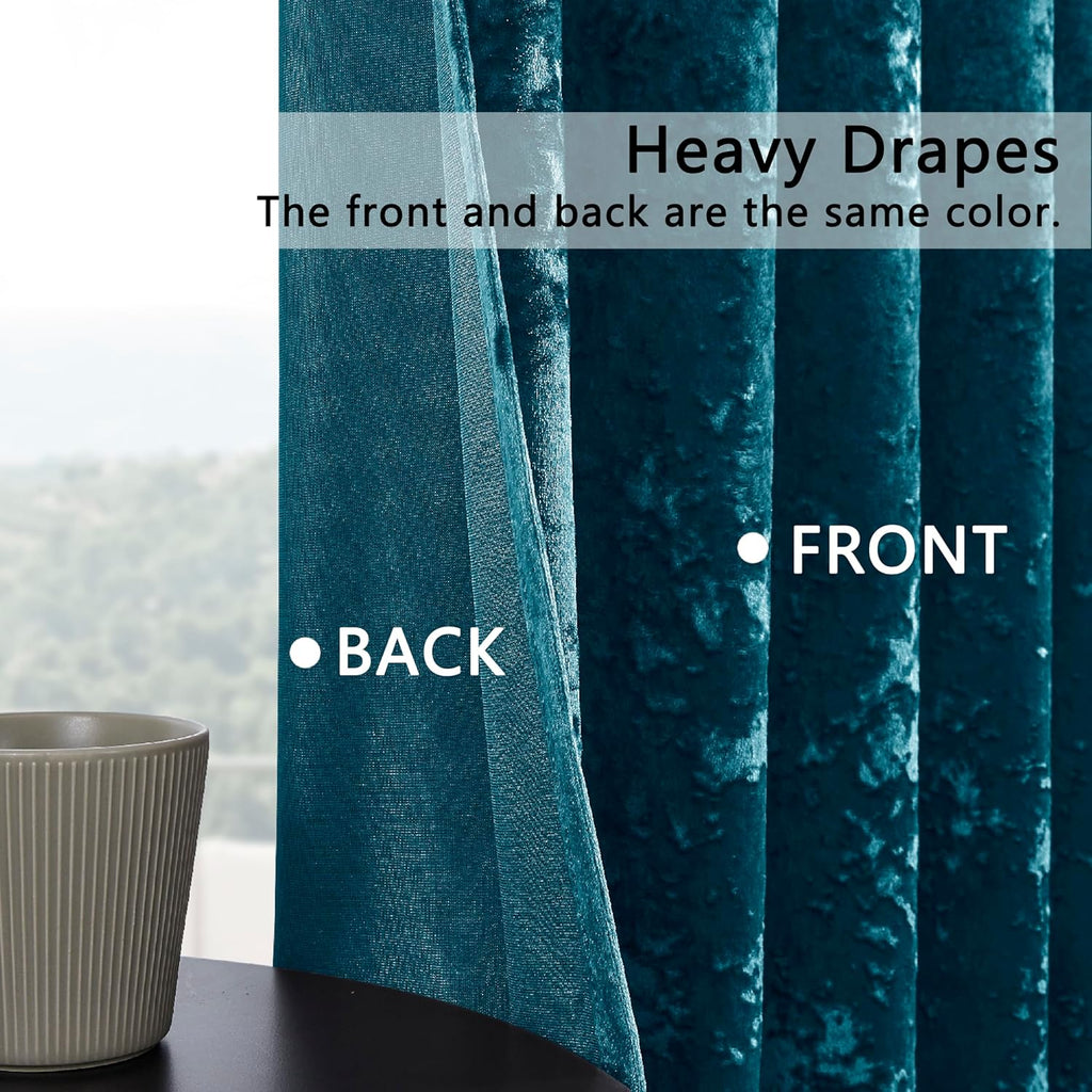 Tranquil Blue Crushed Velvet Curtains 52x84inch Rod Pocket Luxurious Thermal Insulated Soundproof Drapes Soft and