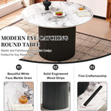 Modern Round Pedestal Dining Table for 4-6, 47" Kitchen Table with White Marble Grain Tabletop Engineered Wood Base