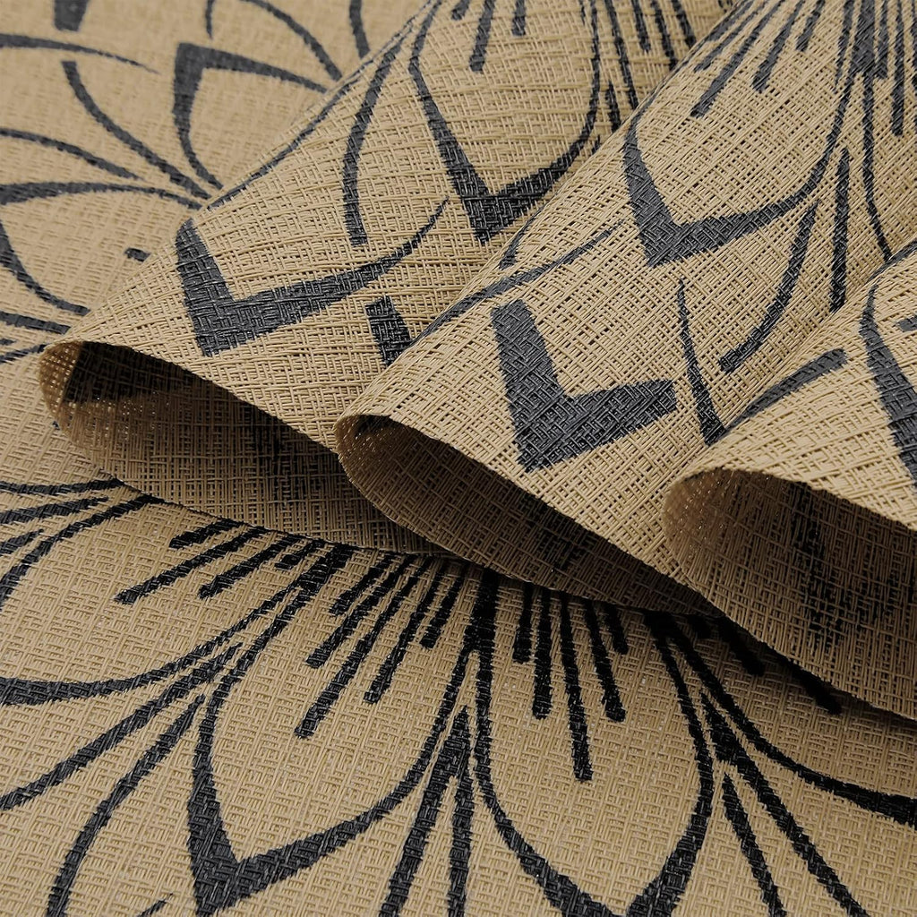 15 inch Round Vinly Placemats Boho Flower Print Place Mats Wipeable Non Slip Stain Heat Resistant Woven - Set of 6
