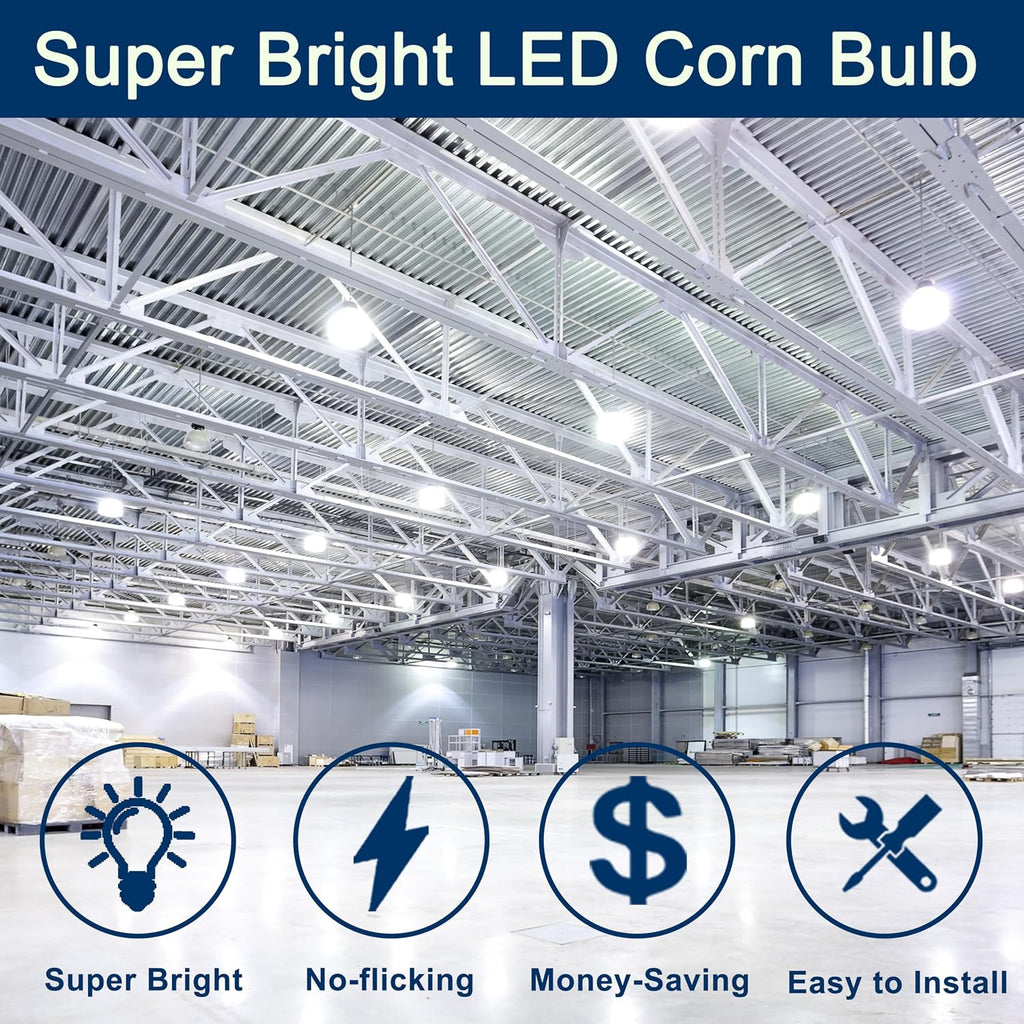 2Pack 100W LED Corn Bulb, 12500LM Super Bright 5000K Daylight White, E26/E39 Large Mogul Base, 400W Metal Halide MH