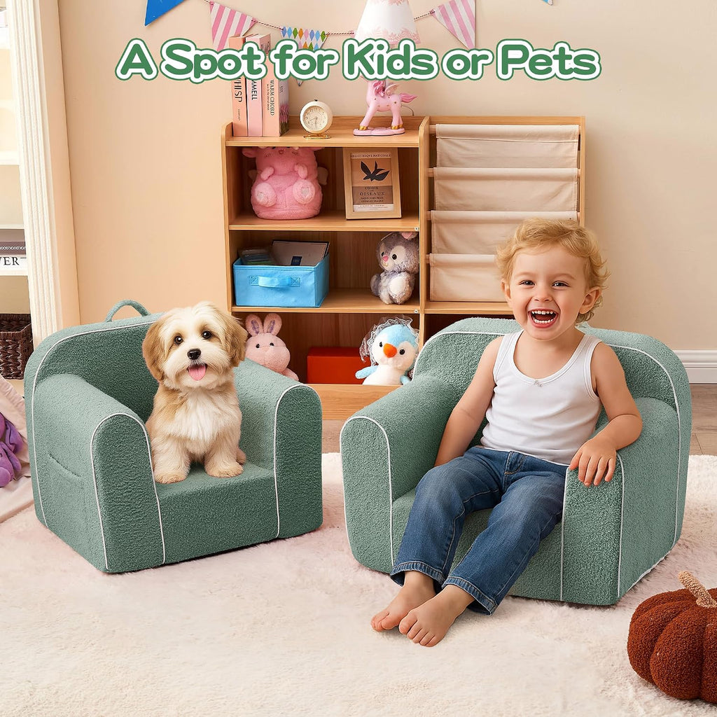 Kids Bean Bag Chair with Armrests & Side Pocket for 3-6 Years Old