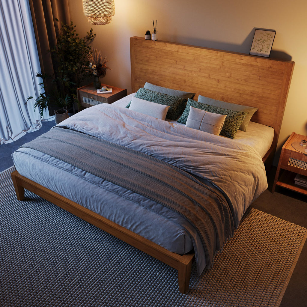 Bamboo Platform Bed Frame, Japanese Joinery, Rustic Brown