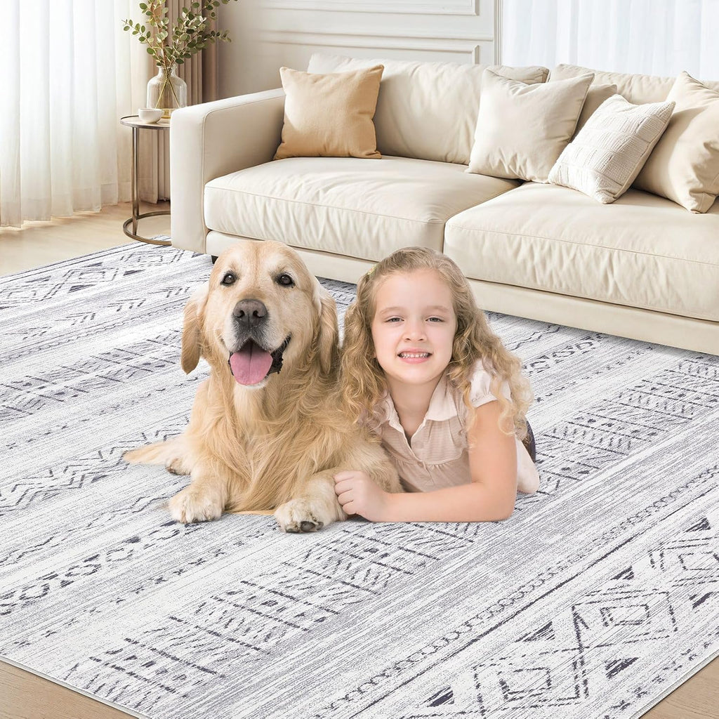 5x7 Area Rug Living Room: Washable Boho Rugs with Non Slip Backing Large Soft Indoor Stain Resistant Carpet for